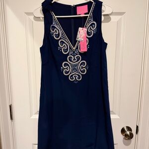 Lilly Pulitzer Navy Blue Embroidered Midi Dress